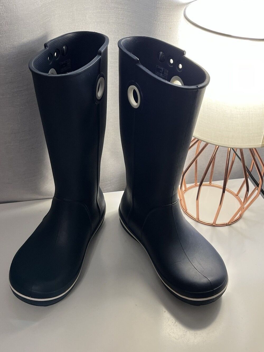 Crocs Womens 6 Navy Blue Tall Rain Boots Waterproof Pull On Wellies W6